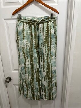 Cato Olive Green and Aqua Tie-Dye Pull-On Lounge Pants